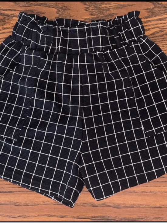 Kore Pants - Kore Premium Wear Black White Grid Print Shorts Size M Smocked Waist Tie Belt